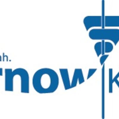 blauer Schriftzug Warnow(Symbol Ärztestab)Klinik.