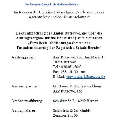 Bild vergr&ouml;&szlig;ern: Bekanntmachung des Amtes B&uuml;tzow-Land