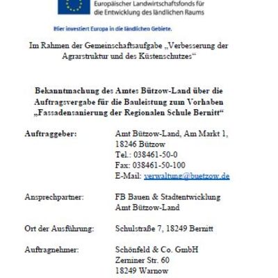 Bild vergr&ouml;&szlig;ern: Bekanntmachung des Amtes B&uuml;tzow-Land