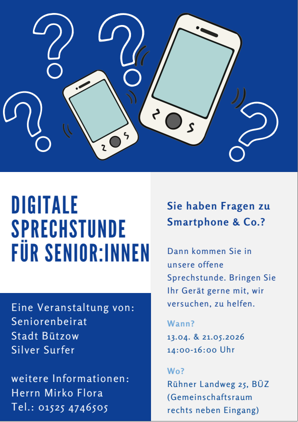 Digitale Sprechstunde Senior:innen / 13.04. & 21.05.2026 / 14-16 Uhr